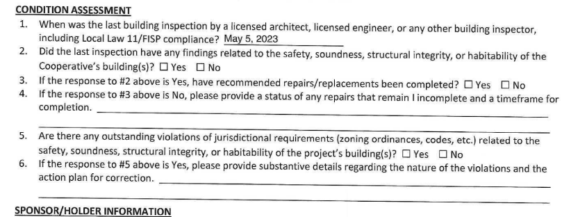 Condo questionnaire excerpt 4